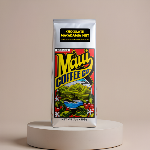 Chocolate Macadamia Nut Coffee Front Side of Bag Image Ground Variation